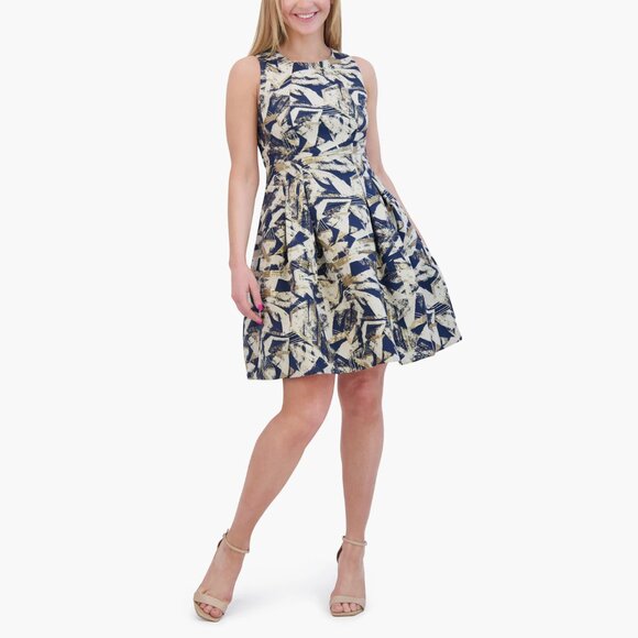 VINCE CAMUTO Jacquard Abstract Print Fit and Flare Mini Dress, NWT - Picture 2 of 14